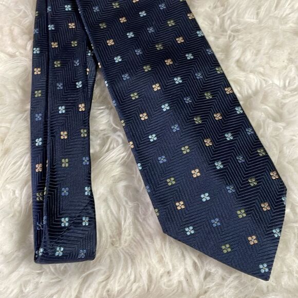 LOUIS DELL’OLIO 100% Silk Seide Mens Designer Tie Made in Italy Blue Floral 56”L - Picture 5 of 7